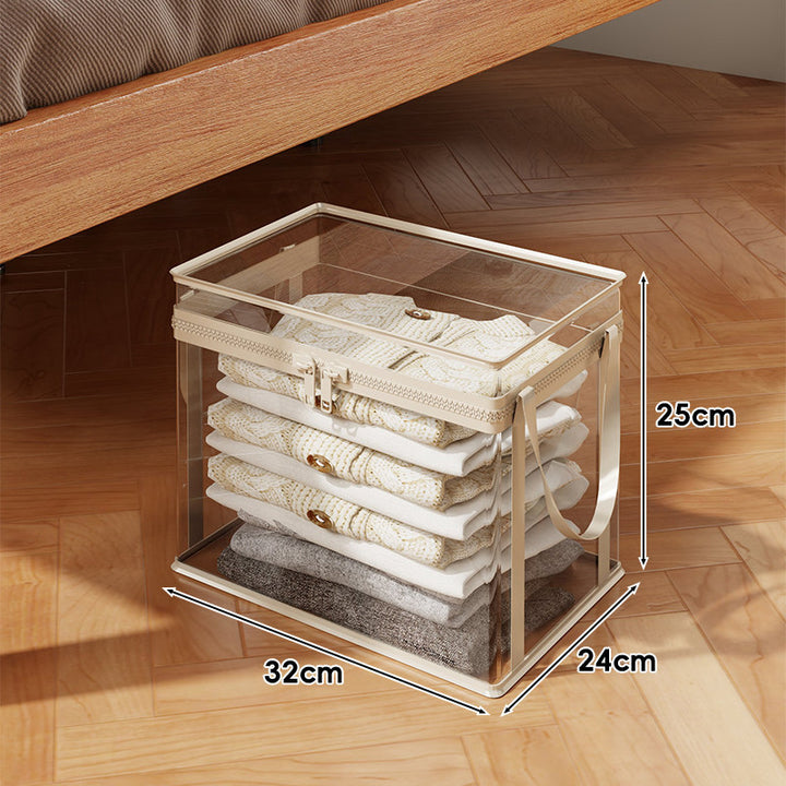 Clear Stackable Garment Storage Box with Lockable Zipper and Carry Handles