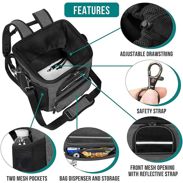 convertible front-mount pet transport backpack with reinforced base, breathable mesh canopy, padded straps and detachable shoulder sling Kalsten