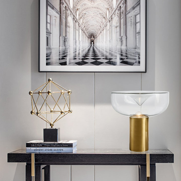 Modern Glass Accent Table Lamp with Gold Base