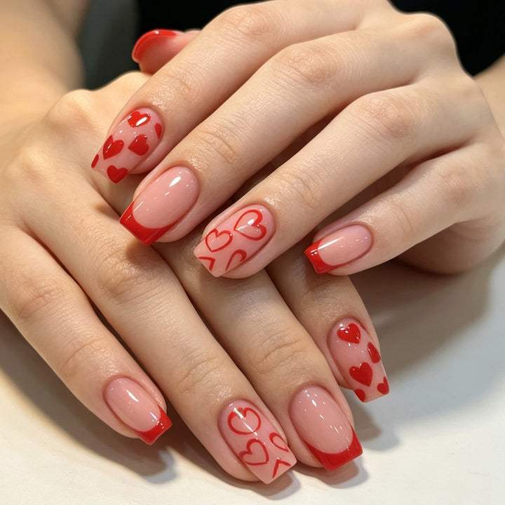 Artistic Heart-Design Acrylic Nail Enhancements Kalsten