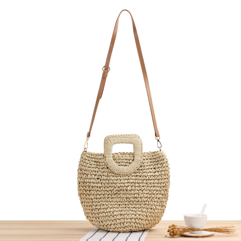 Handmade straw shoulder bag with square handle Kalsten