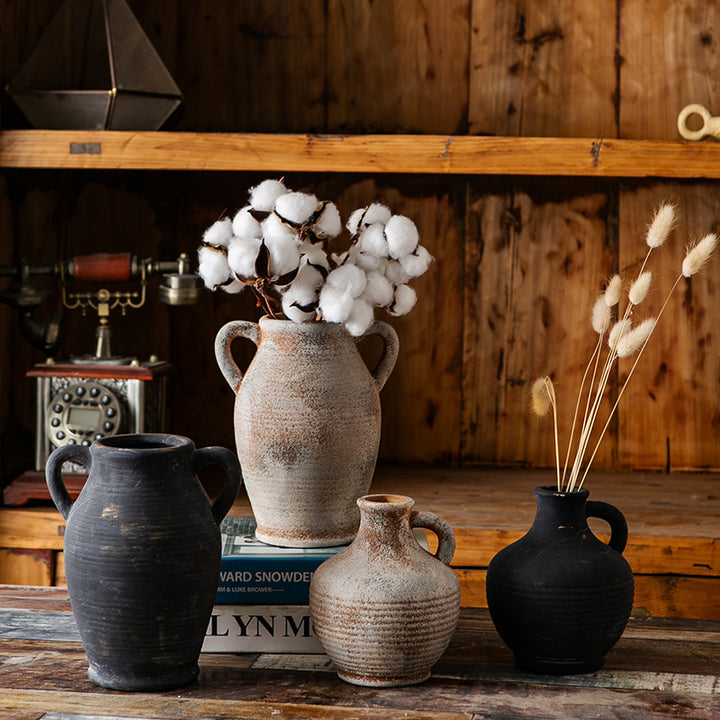 Rustic ceramic vase with handles Kalsten
