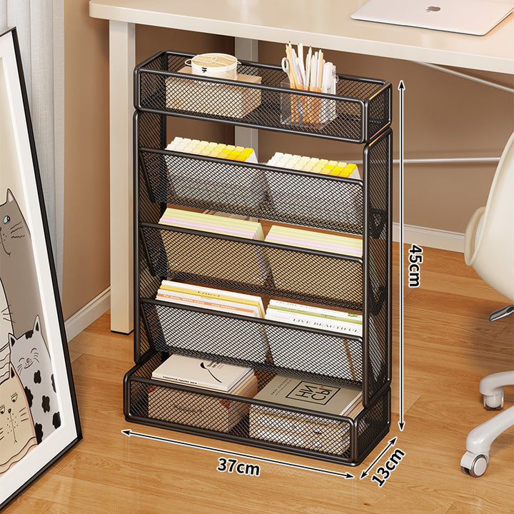 Slim Vertical Mesh Magazine and File Organizer Rack with Angled Pockets