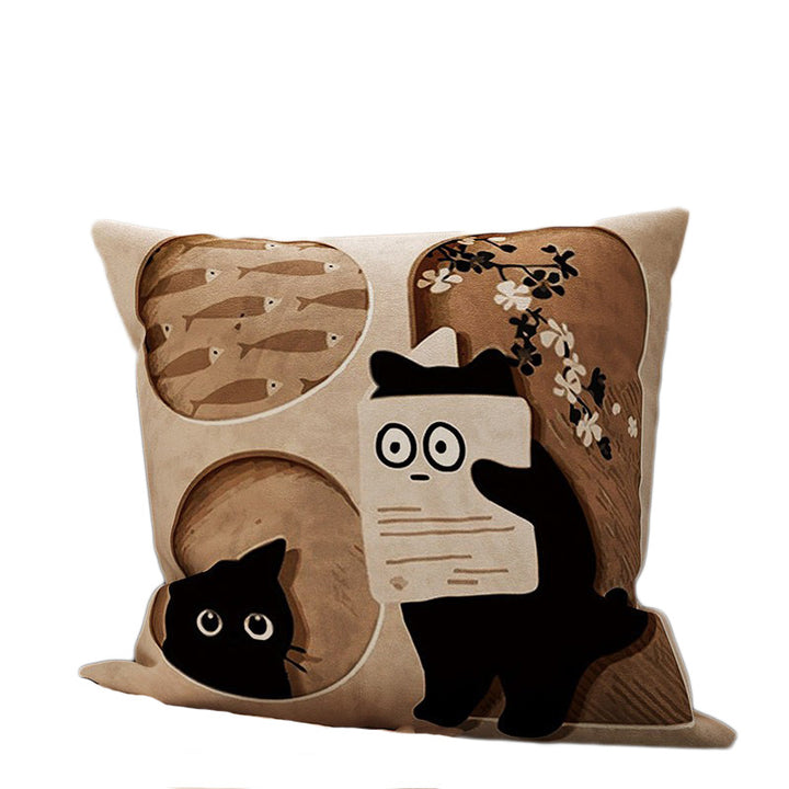 Plush Velvet Decorative Square Throw Pillow Cover with Cartoon Dog Family Illustration and Hidden Zipper