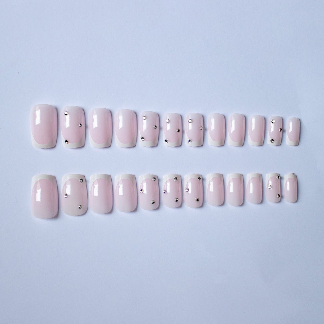 Elegant French Tip Acrylic Nail Art Kit with Rhinestone Accents