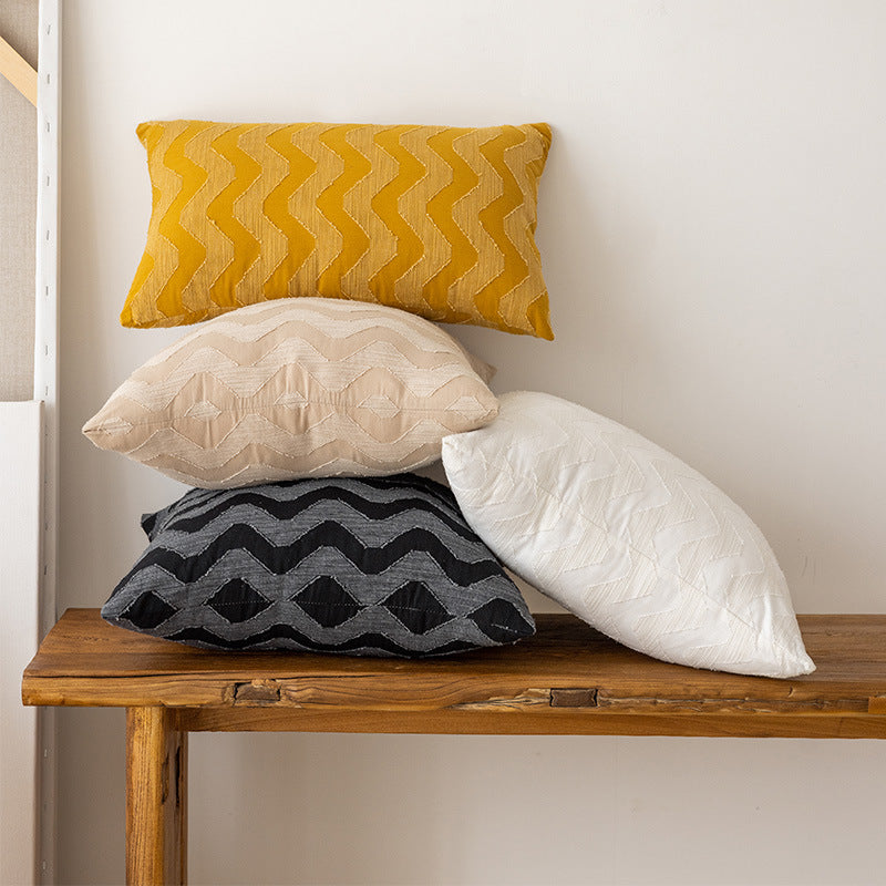 Decorative Chevron Textured Square Throw Pillow Cover with Woven Zigzag Embroidery