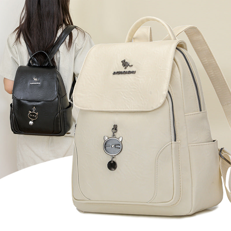 Cute Cat-Themed Leather Backpack Kalsten