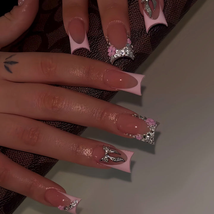 Elegant Floral Rhinestone Press-On Nails Kalsten