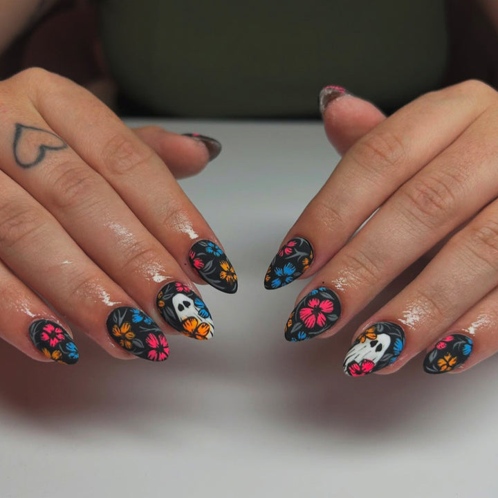 Artistic Floral Skull Nail Art Kalsten