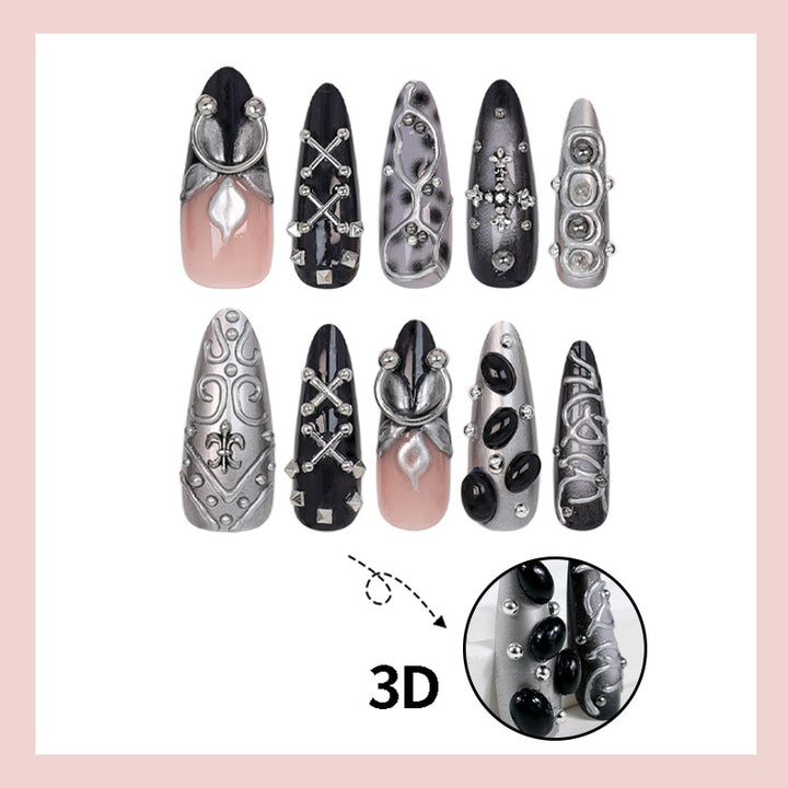Artificial nail set with elegant 3D embellishments and stylish accents Kalsten