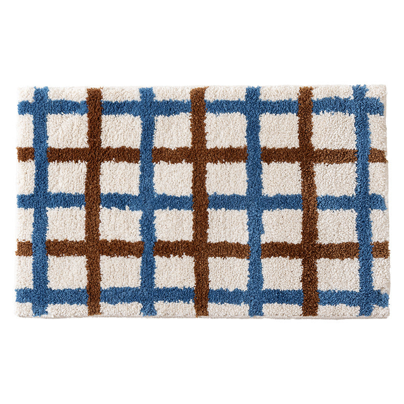 fluffy bath and floor mat made of cotton tufting with retro check pattern