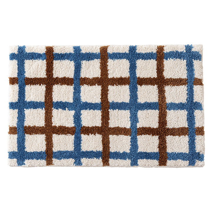 fluffy bath and floor mat made of cotton tufting with retro check pattern