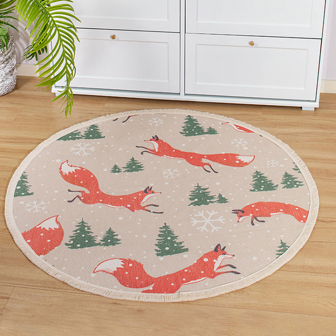 Beef Boho Cotton Rug with Mandala Print and Fringe Edge