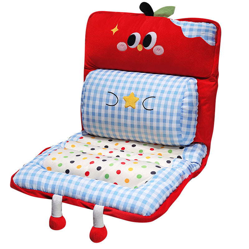 Padded child seat cushion with high backrest and removable neck roll