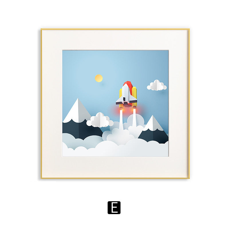 Framed Rocket Ship Paper Art