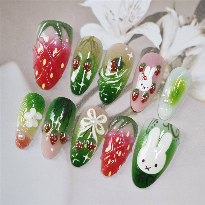Playful Strawberry Design Press-On Nail Set Kalsten