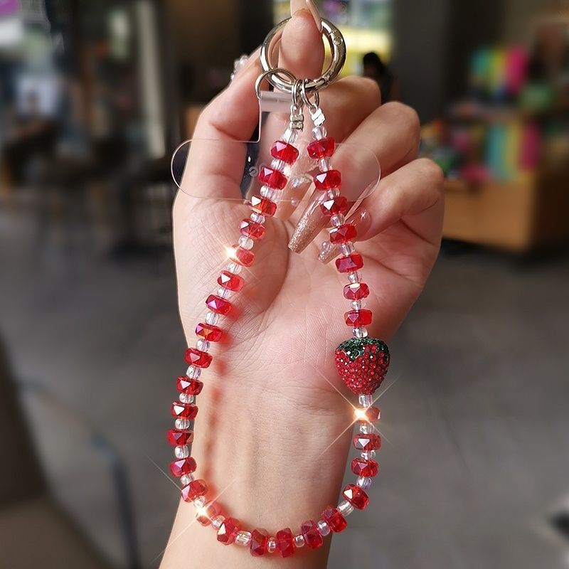 Strawberry-Themed Beaded Charm Keychain Kalsten