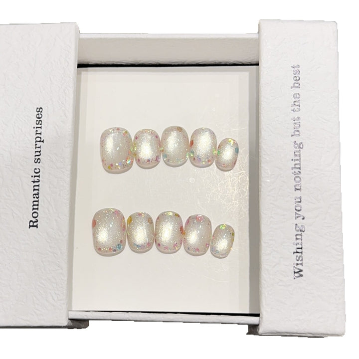 Artificial Nail Set with Romantic Glitter Effect Kalsten