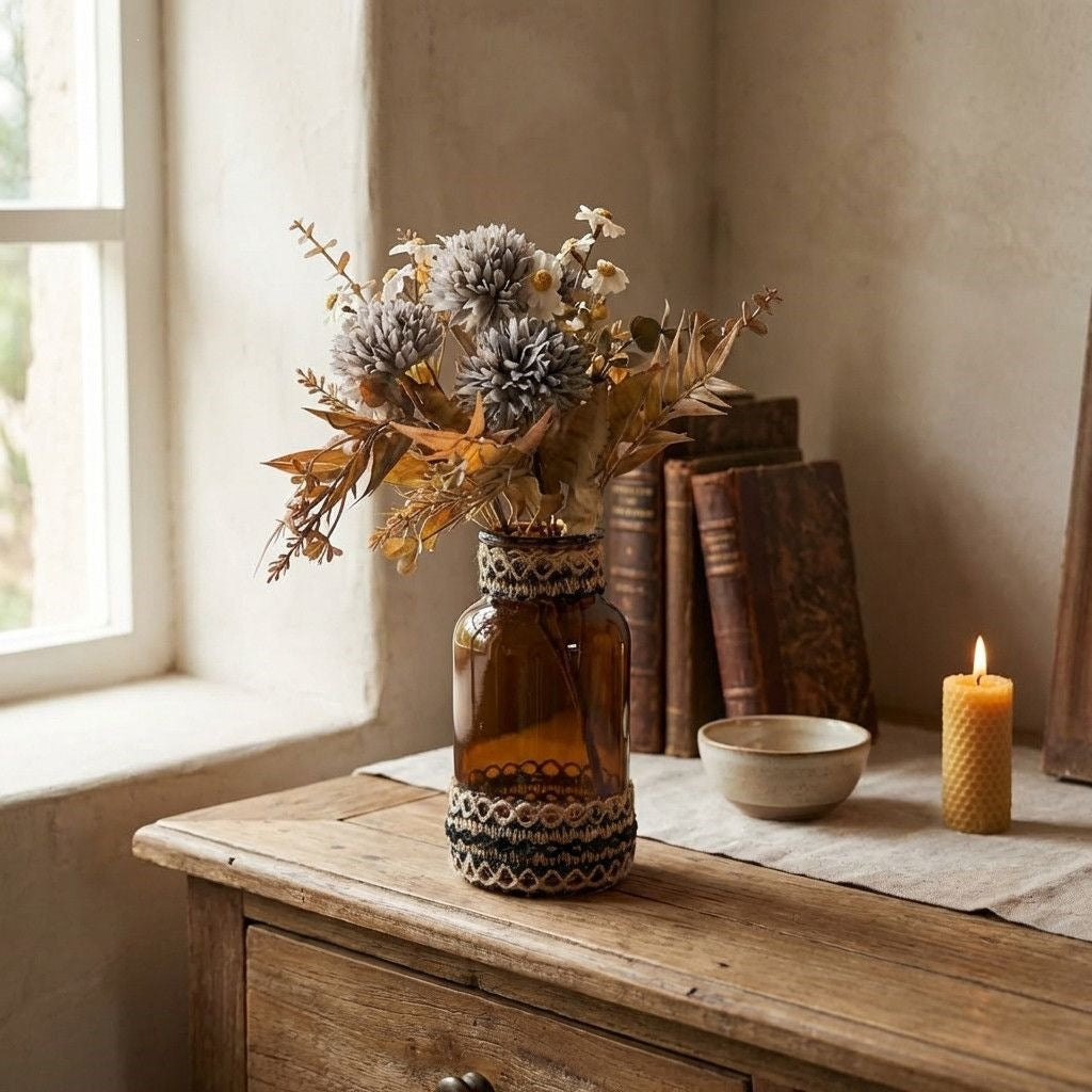 Decorative Glass Bottle with Lace Detail