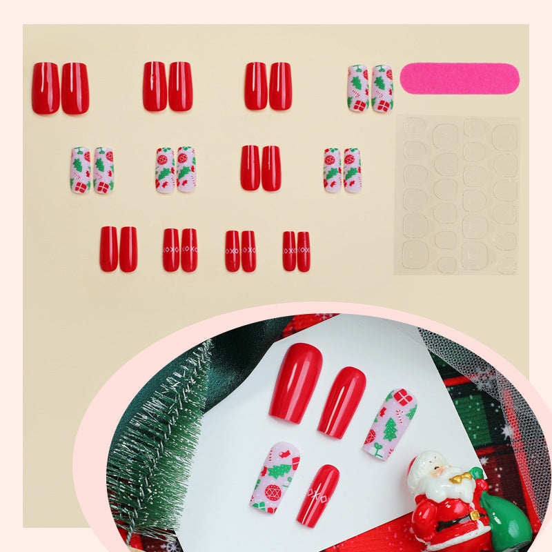 Artificial nail set with festive Christmas designs and glamorous glitter Kalsten