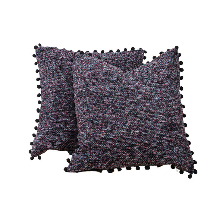 Decorative Textured Bouclé Throw Pillow Set with Pom-Pom Trim