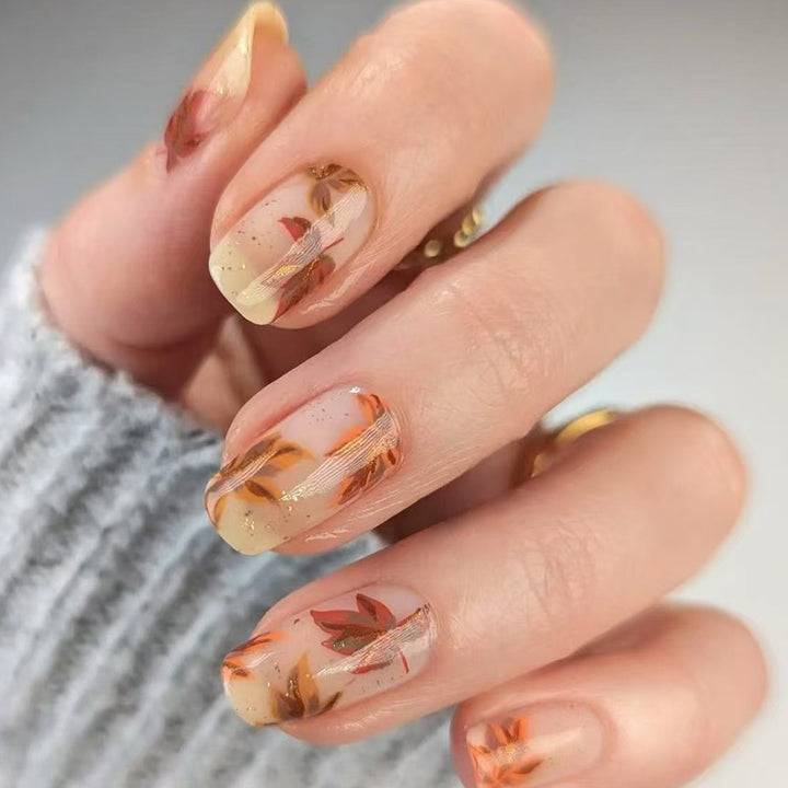 Artistic Press-On Nail Set with Floral Accents Kalsten