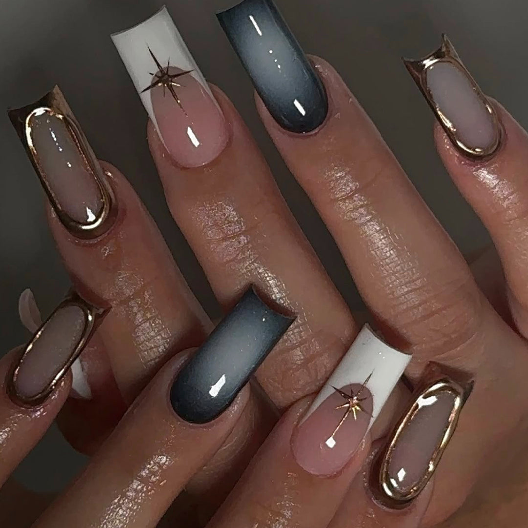 Elegant Ombre Press-On Nail Set with Gold Accents Kalsten