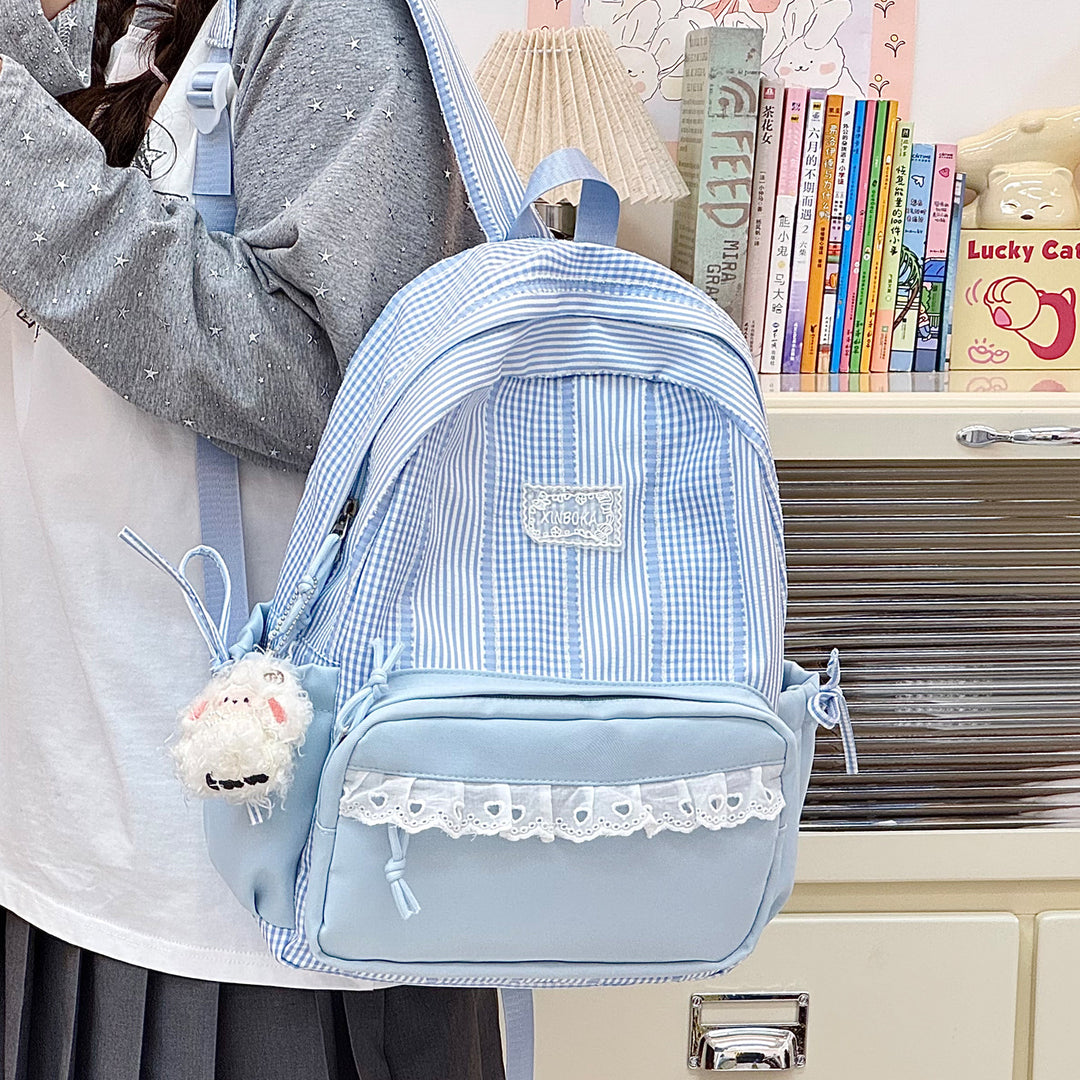 Stylish Striped Backpack with Decorative Accents Kalsten