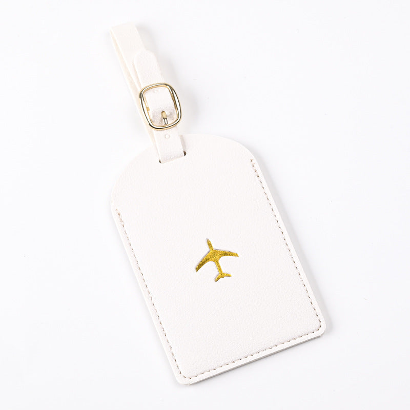 premium leather luggage tag with adjustable buckle strap and embossed airplane Kalsten
