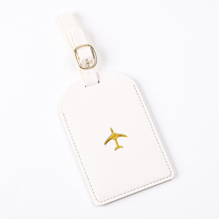 premium leather luggage tag with adjustable buckle strap and embossed airplane Kalsten