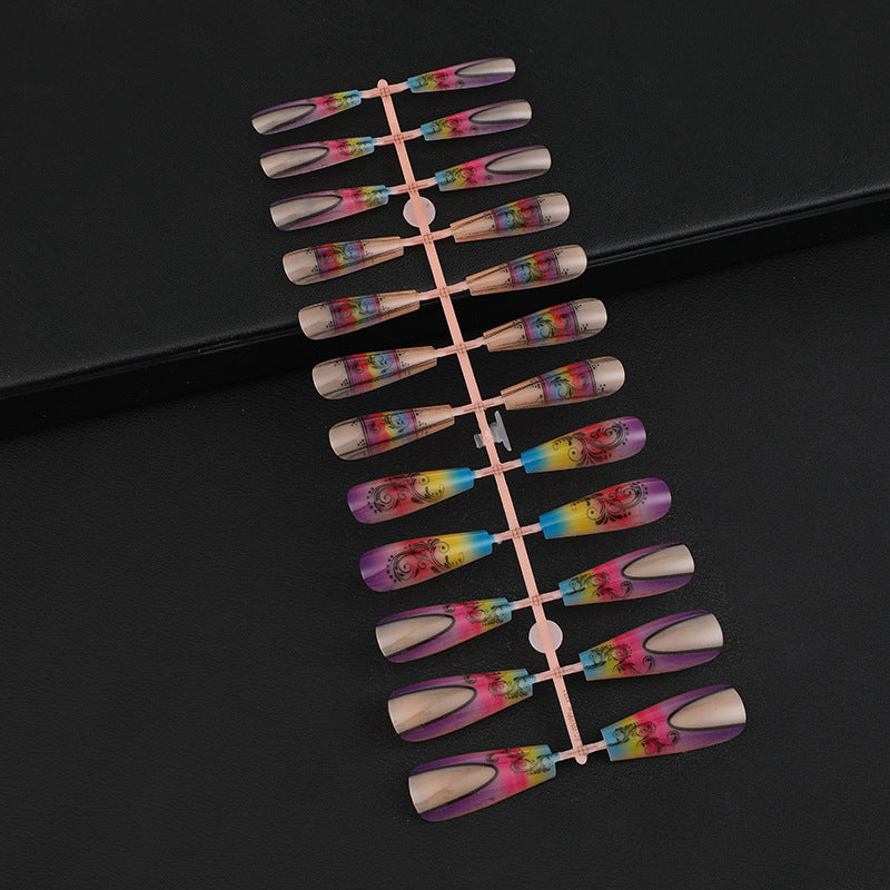 Fake nails with creative gradient colors and floral patterns Kalsten