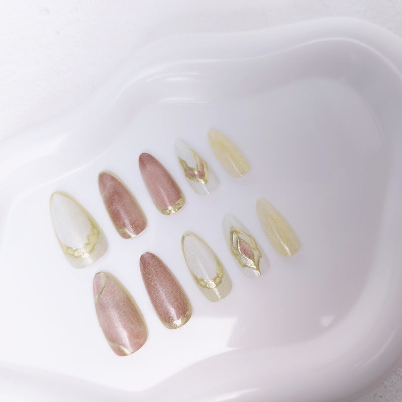 Artificial nails with floral gold accents and glossy finish Kalsten