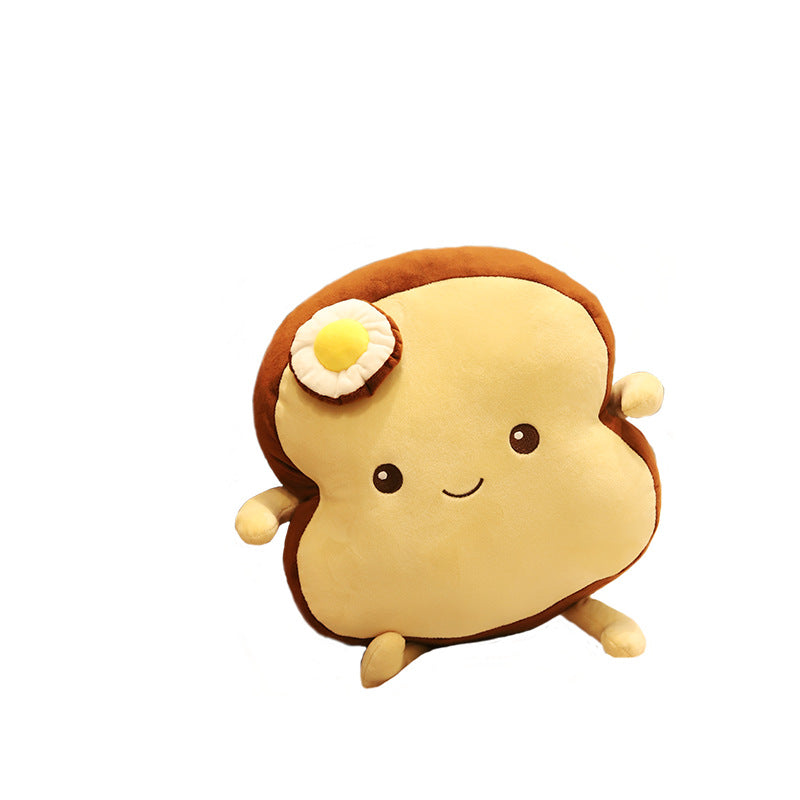Kawaii Toast-Shaped Plush Decorative Cushion with Egg Applique Kalsten