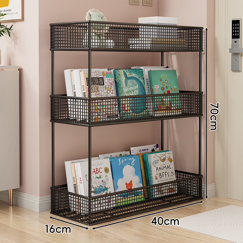 Freestanding Four‑Tier Metal Mesh Book and Display Shelf Rack