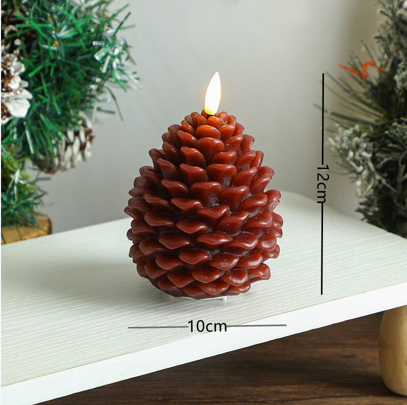 Pinecone-Shaped LED Wax Decorative Candle with Flickering Flame and Snow-Dusted Finish