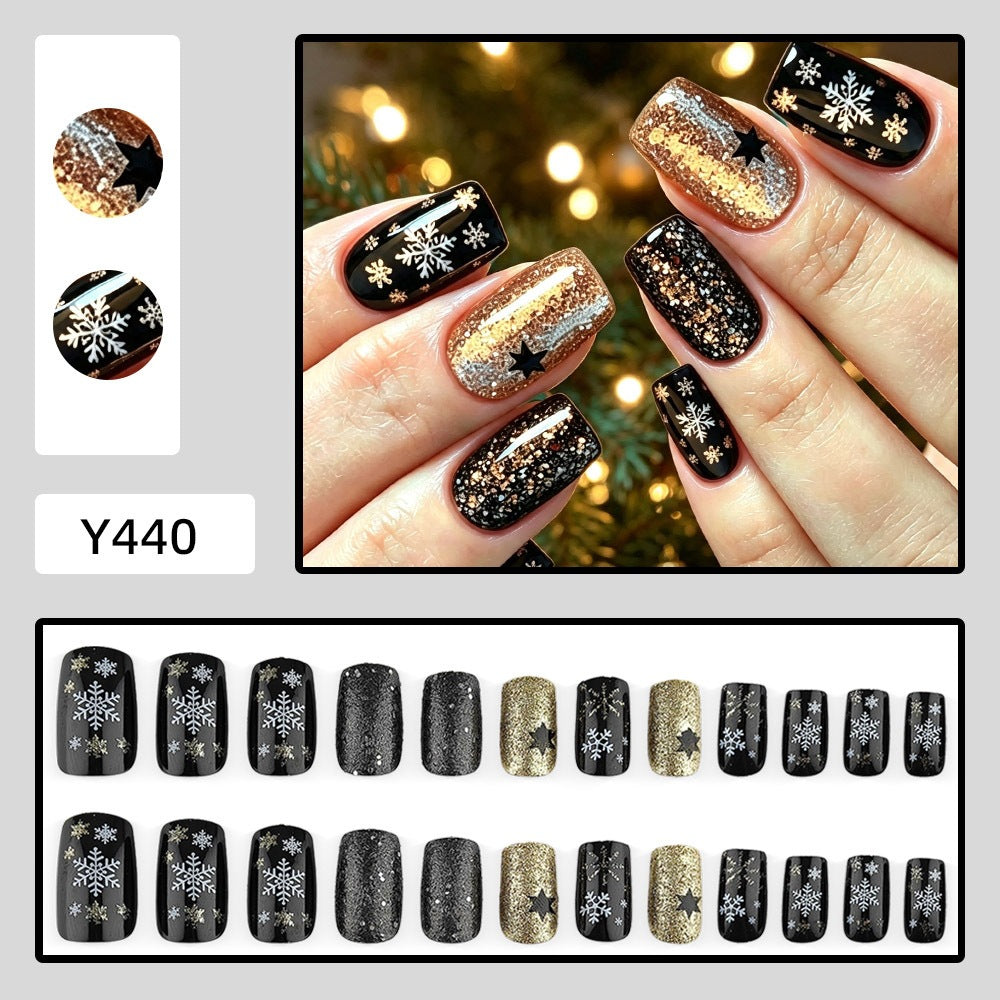 Glittering artificial nail set with Christmas design and 3D snowflakes Kalsten