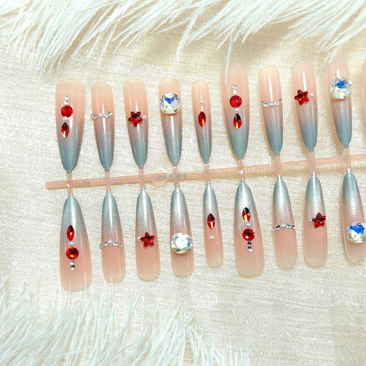 Artificial nails with glamorous design and sparkling accents Kalsten