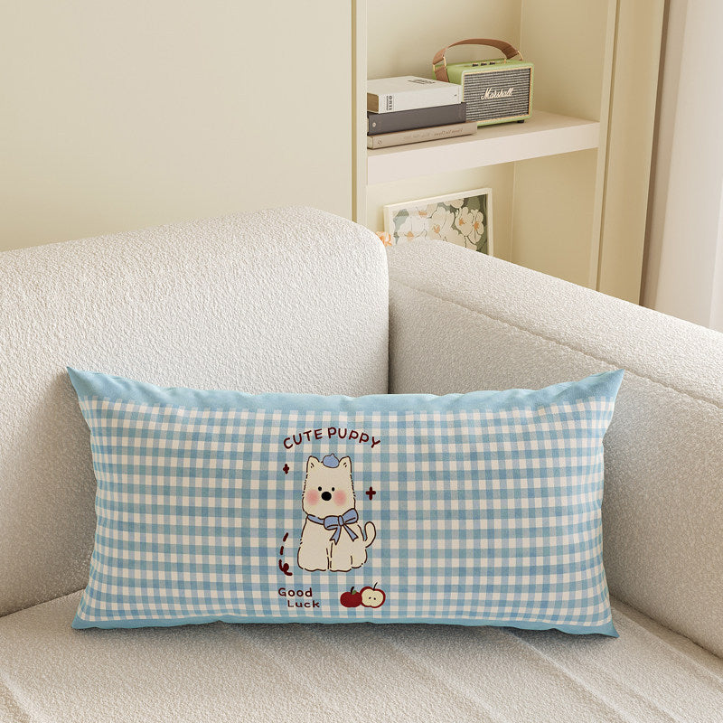 Cartoon Puppy Gingham Square Throw Pillow Cover with Hidden Zipper Linen-Blend Texture