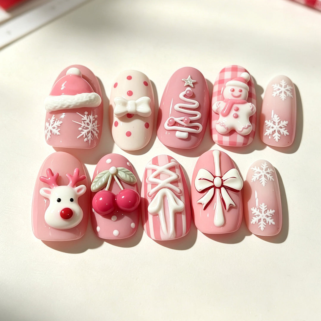 Festive Winter-Themed Press-On Nails