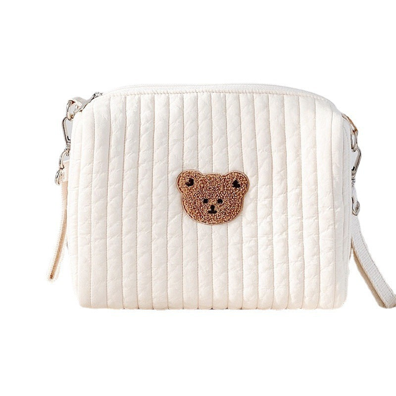 Quilted Padded Nursery Diaper Bag with Teddy Appliqué and Removable Strap