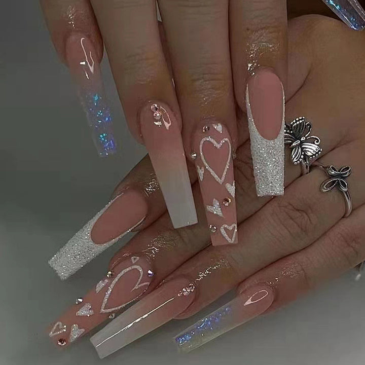 Elegant Heart-Embellished Nail Extensions Kalsten