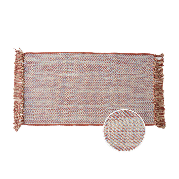 Woven table runner with dense herringbone jacquard and fringes Kalsten