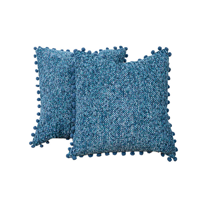 Decorative Textured Bouclé Throw Pillow Set with Pom-Pom Trim
