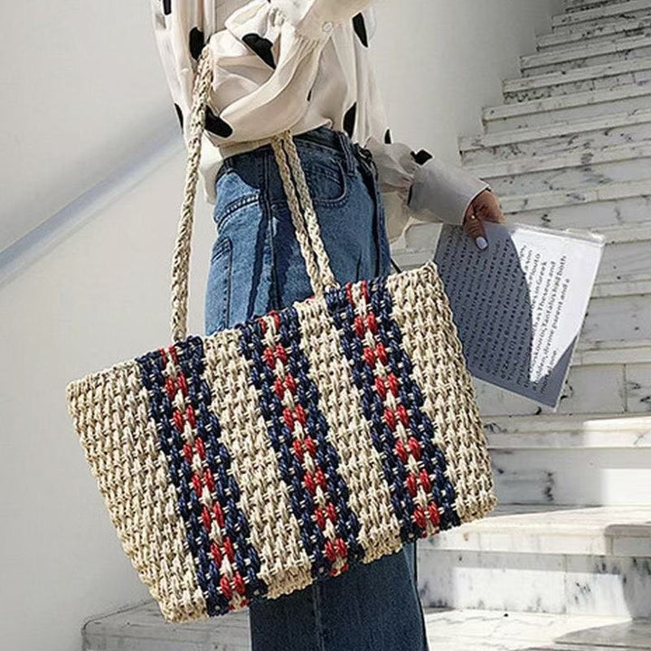 High-quality natural straw tote bag with colorful stripes Kalsten