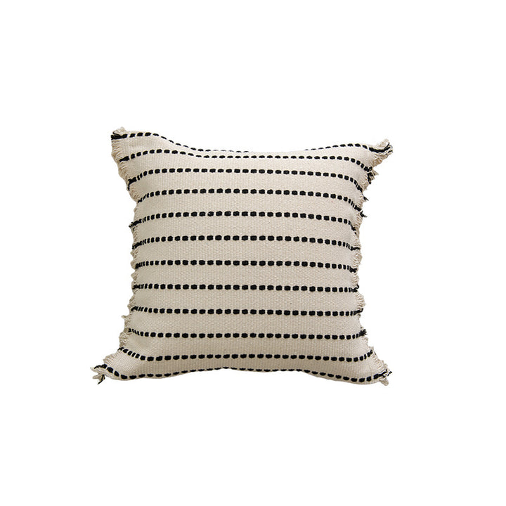 Square Handloom Cotton Striped Accent Pillow Cover with Fringe Corners and Concealed Zipper
