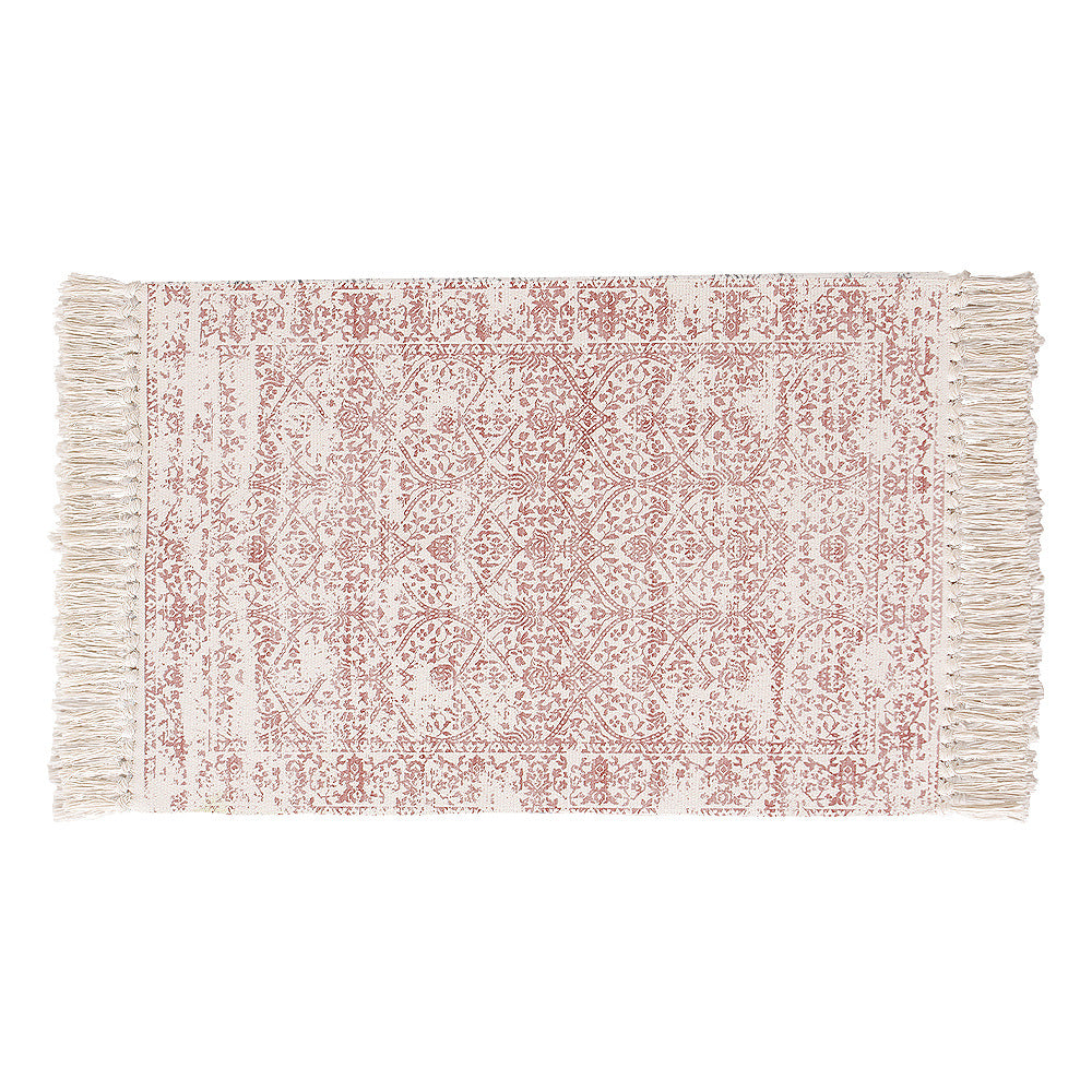 Flat-woven runner with vintage medallion ornamentation and cotton fringes