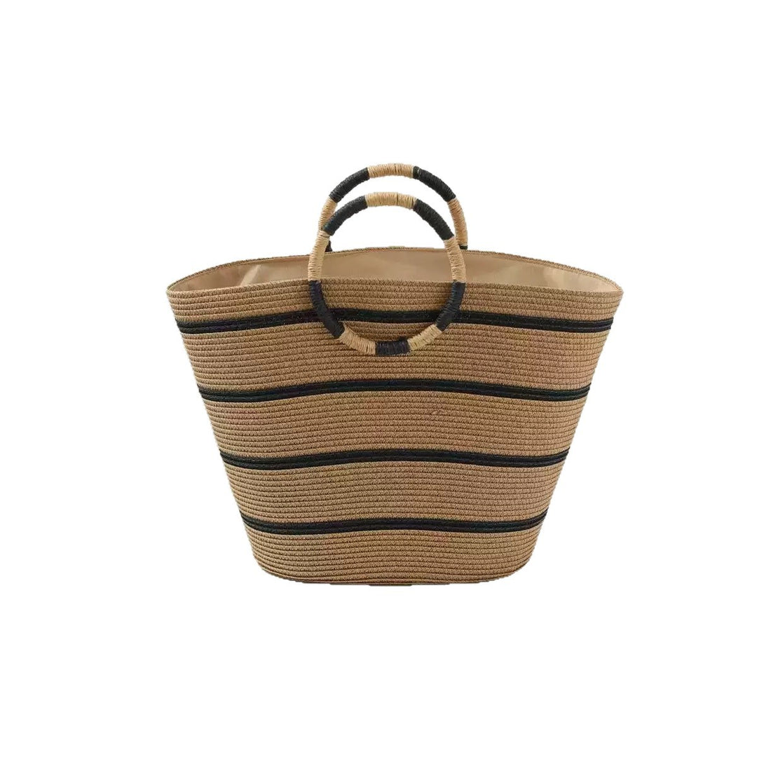 Generous straw shopper with stylish ring handle Kalsten