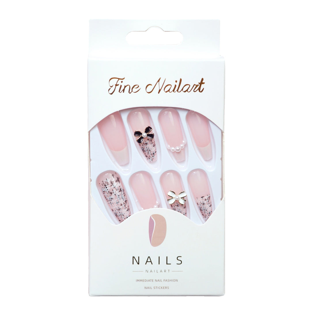 Elegant Press-On Nail Art with Decorative Bow Accents