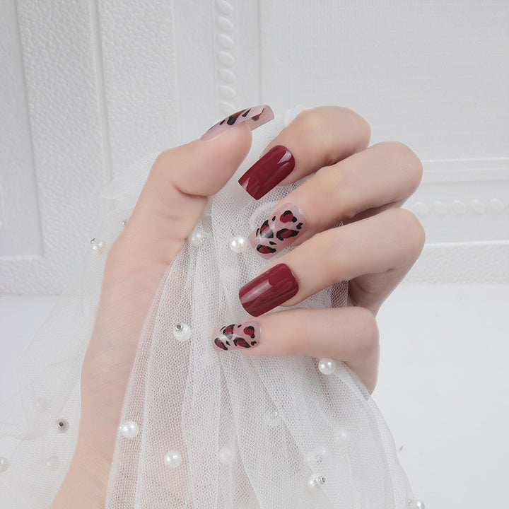 Artistic Short Press-On Nail Set with Leopard Print and Glossy Finish Kalsten