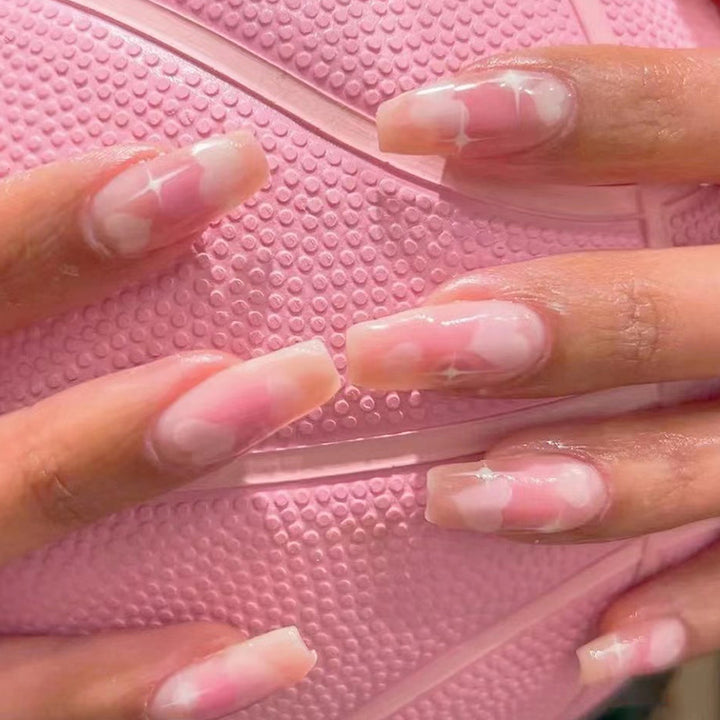 Artful Gel Nails with Elegant Floral Design and Glitter Accents Kalsten